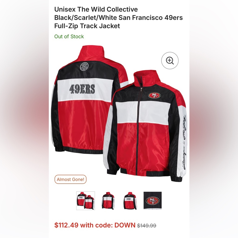 San Francisco 49ers Track Jacket - Red/Black Unisex The Wild collective